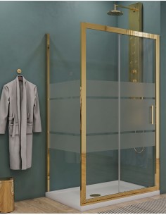 Box doccia Porta scorrevole con lato fisso vetro serigrafato profili oro