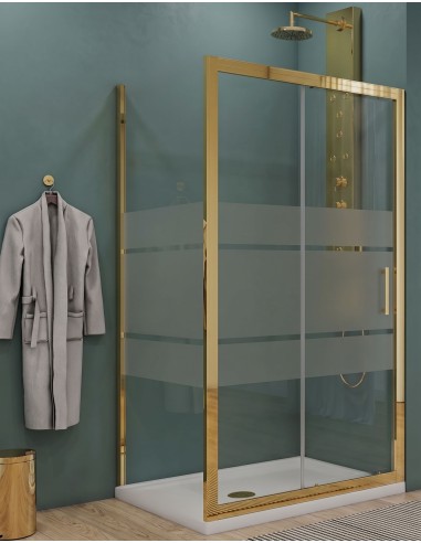 Box doccia Porta scorrevole con lato fisso vetro serigrafato profili oro