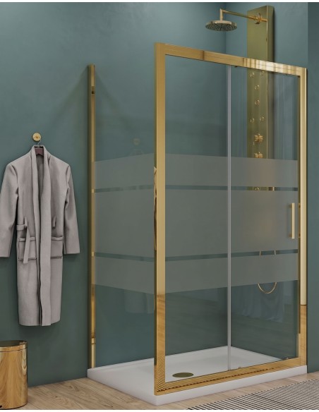 Box doccia Porta scorrevole con lato fisso vetro serigrafato profili oro