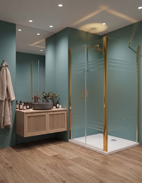 Porta saloon con lato fisso in vetro temperato fasciato 1 6mm Linea Eny Gold
