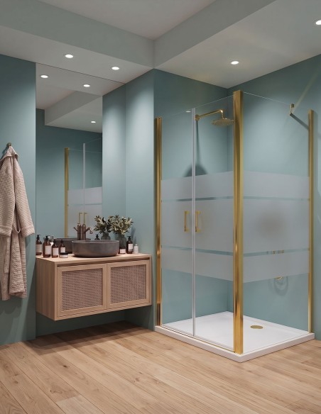 Porta saloon con lato fisso in vetro temperato fasciato 2 6mm Linea Eny Gold