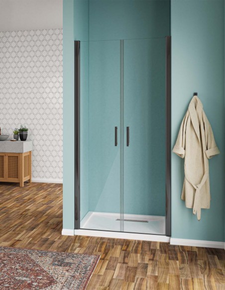 Porta saloon vetro trasparente profili neri