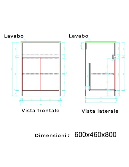 Mobile Bagno a Terra ASIA con Lavabo - Finitura Rovere Scuro e Chiaro 60 / 70 / 80 cm - Opzione Specchio LED