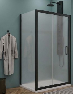 Box doccia Porta scorrevole con lato fisso vetro opaco profili neri