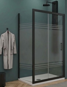 Box doccia Porta scorrevole con lato fisso vetro serigrafato profili neri