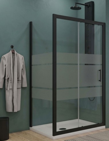 Box doccia Porta scorrevole con lato fisso vetro serigrafato profili neri