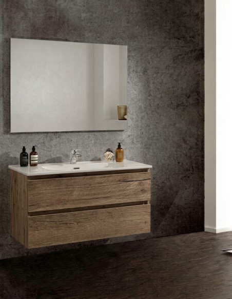 Mobile da bagno sospeso modello lineare base lavabo e specchio