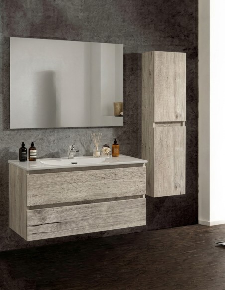 Mobile da bagno sospeso modello lineare base lavabo e specchio