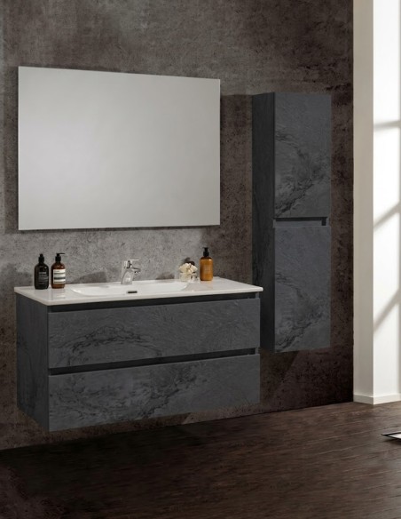Mobile da bagno sospeso modello lineare base lavabo e specchio