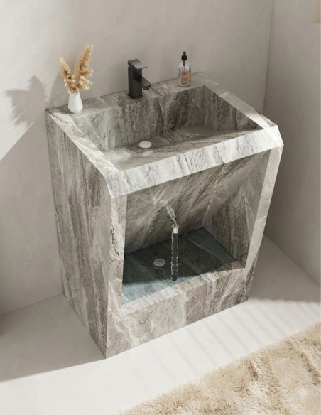 Lavandino a Terra in Marmo Grigio (Italian Grey) con Lavapiedi Integrato 60x50x80 cm