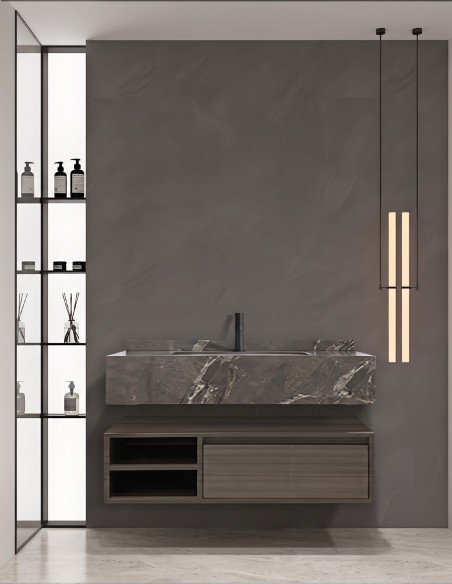 Mobile bagno sospeso modello Alba con un cassettone composizione composta da base mobile, lavabo
