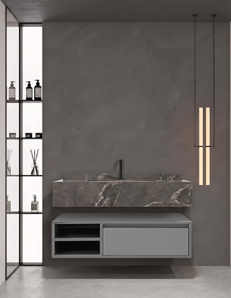 Mobile bagno sospeso modello Alba con un cassettone composizione composta da base mobile, lavabo