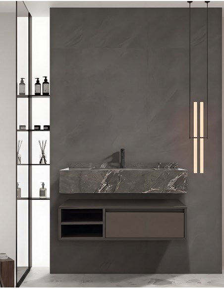 Mobile bagno sospeso modello Alba con un cassettone composizione composta da base mobile, lavabo